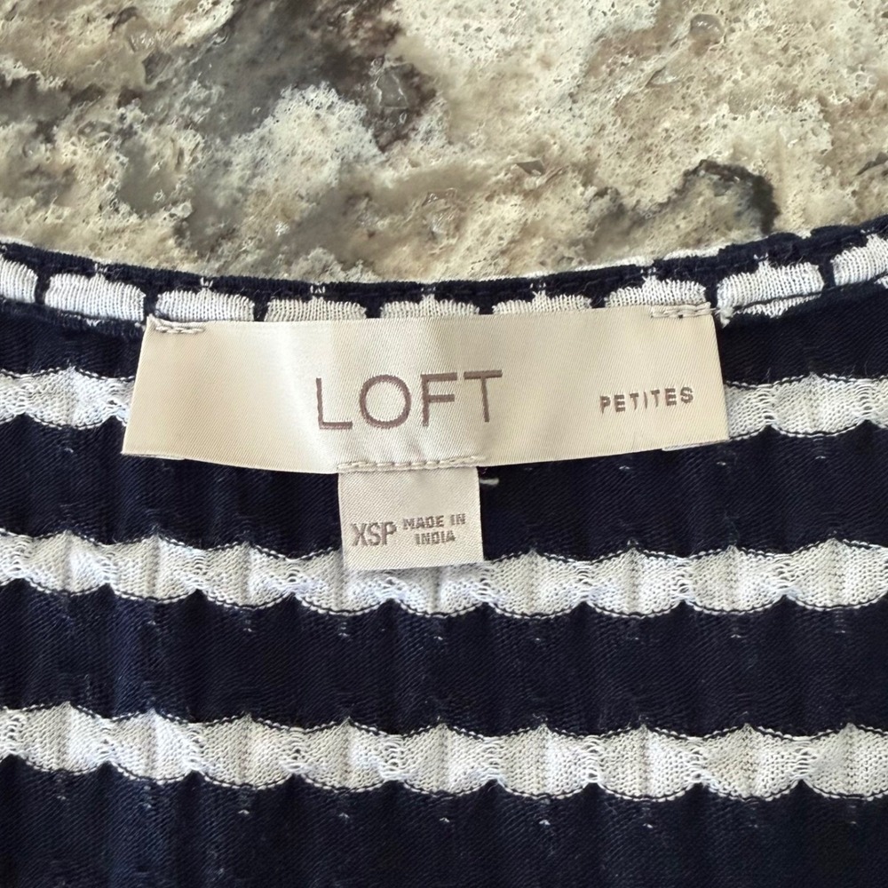 Loft Jacquard Dress Navy Blue White Button V-Neck Sleeveless Dress XSP XS Petite - Picture 12 of 14